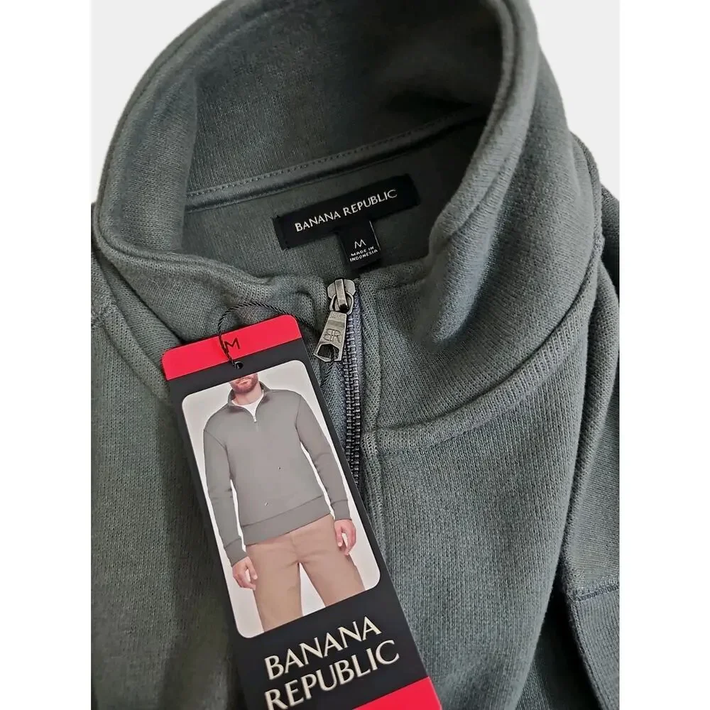 Banana Republic ~Men's Size M~ Green Cotton Blend 1/4 Zip Pullover NWT.